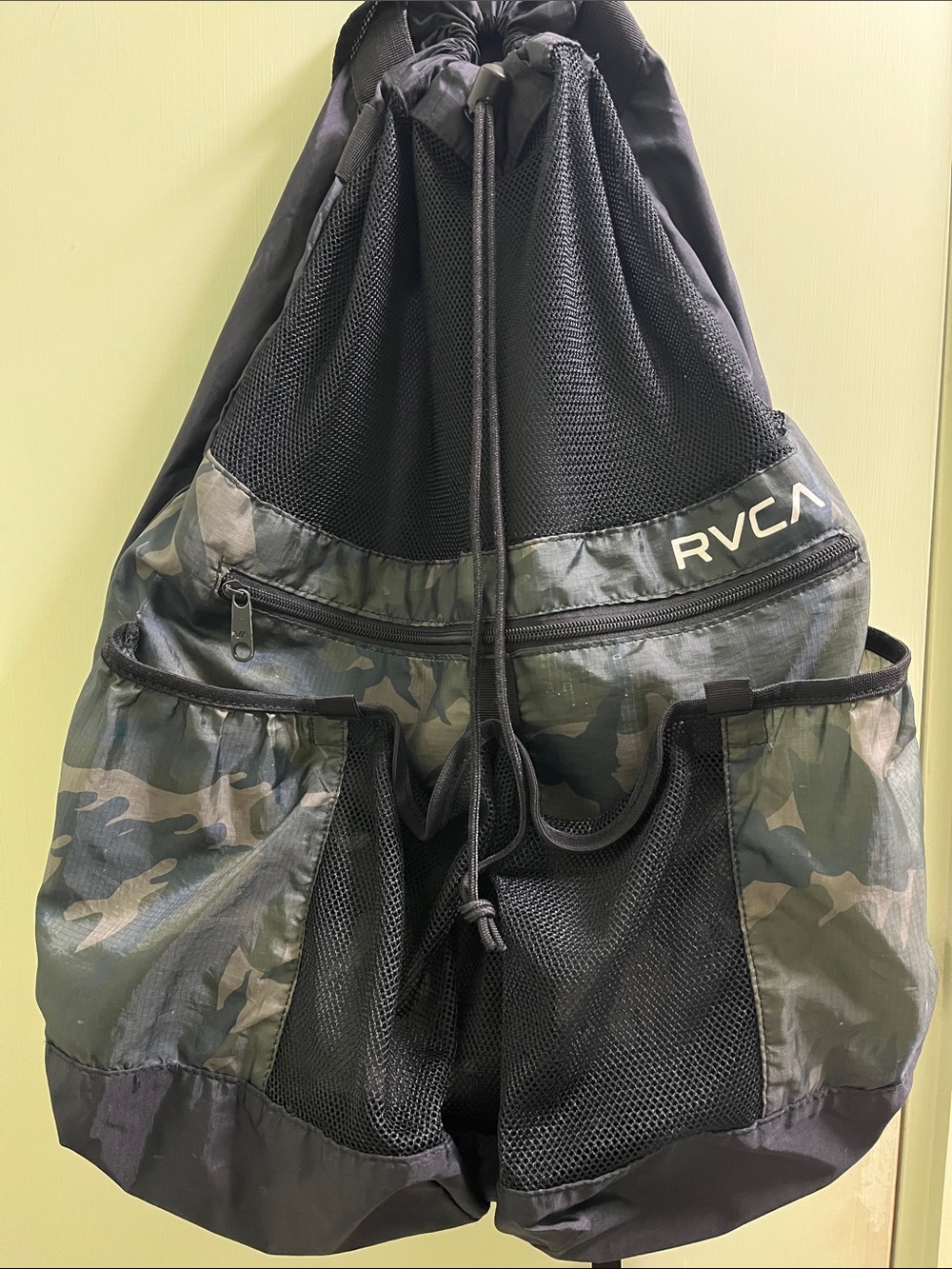 RVCA Camouflage Drawstring Backpack with Black Mesh Accents